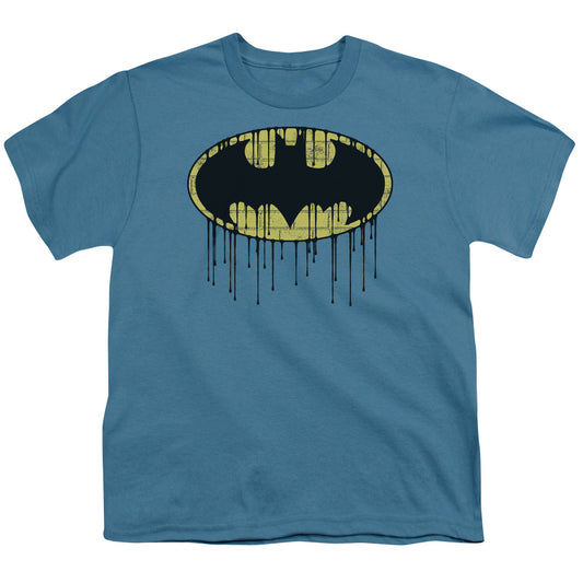 Batman - Dripping Brick Wall Shield - Short Sleeve Youth 18/1 - Slate T-shirt
