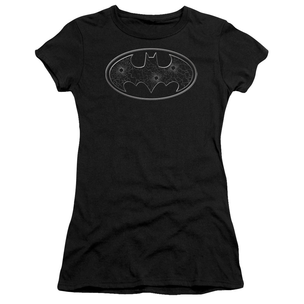 Batman - Glass Hole Logo - Short Sleeve Junior Sheer - Black T-shirt