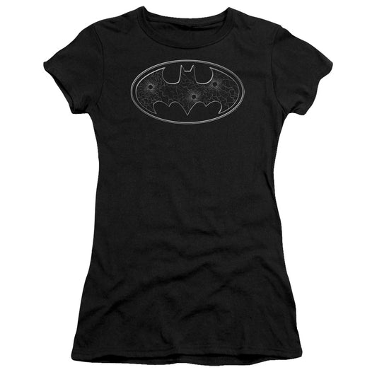 Batman - Glass Hole Logo - Short Sleeve Junior Sheer - Black T-shirt