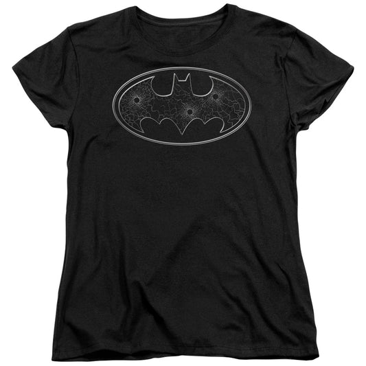 Batman - Glass Hole Logo - Short Sleeve Womens Tee - Black T-shirt