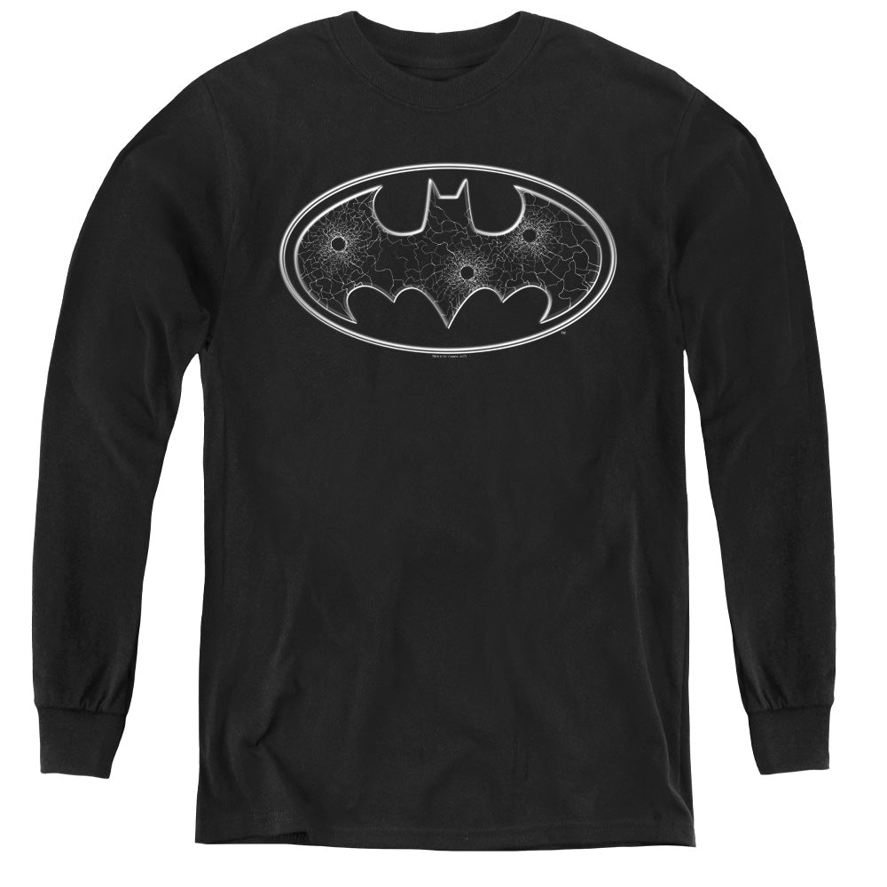 Batman - Glass Hole Logo - Youth Long Sleeve Tee - Black