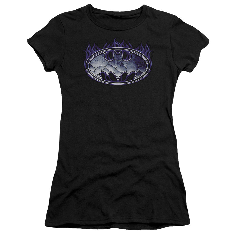 Batman - Cracked Shield - Short Sleeve Junior Sheer - Black T-shirt