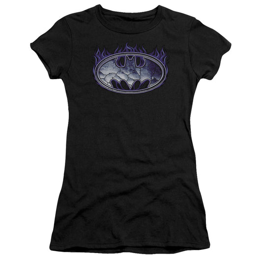 Batman - Cracked Shield - Short Sleeve Junior Sheer - Black T-shirt