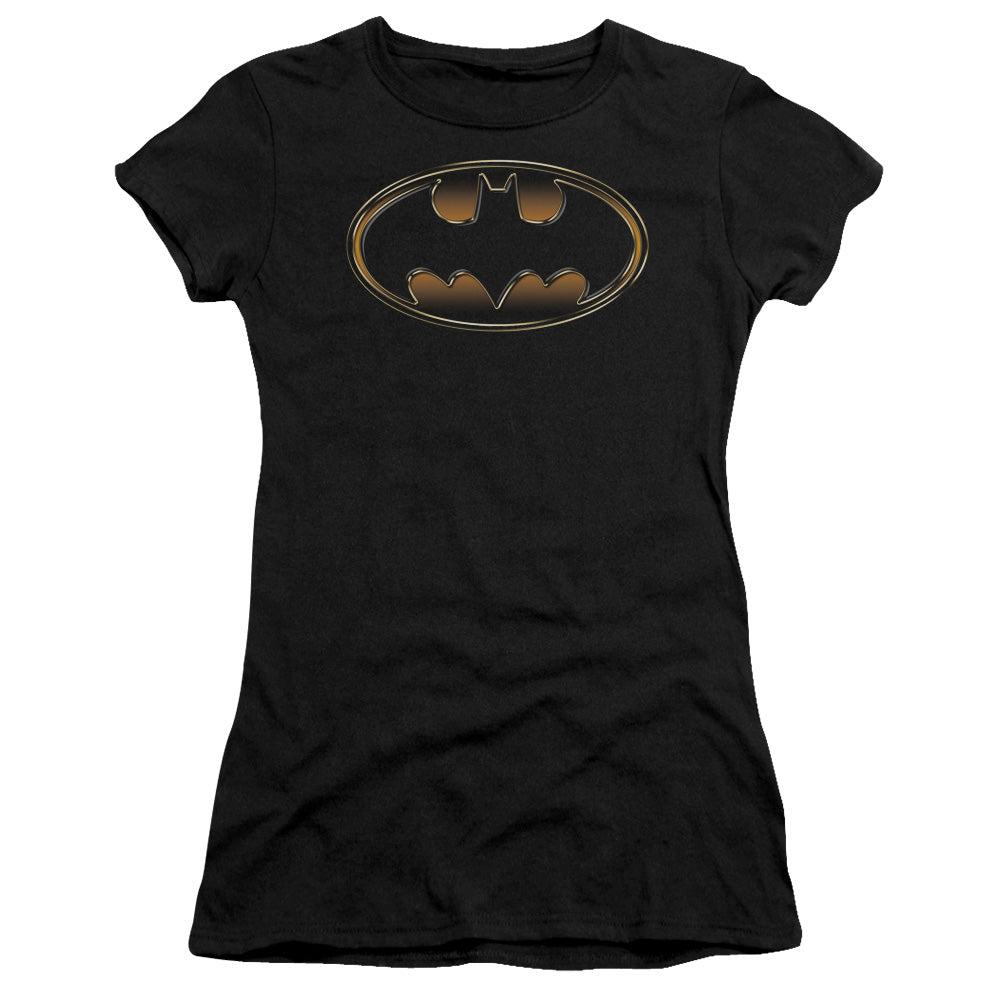 Batman - Black & Gold Embossed - Short Sleeve Junior Sheer - Black T-shirt