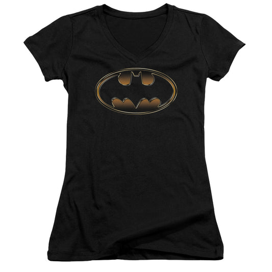 Batman - Black & Gold Embossed-junior V-neck - Black