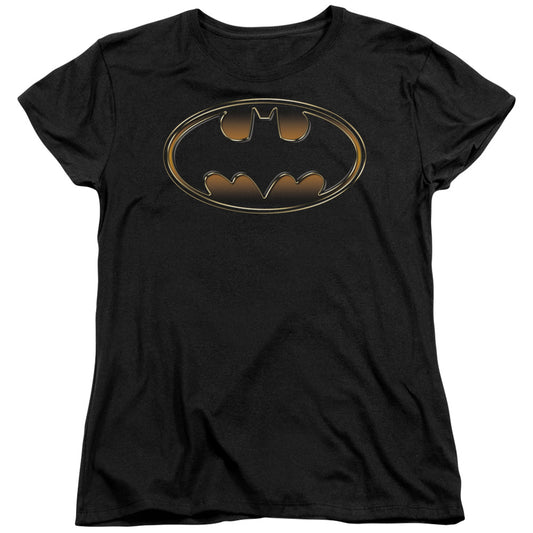 Batman - Black & Gold Embossed - Short Sleeve Womens Tee - Black T-shirt