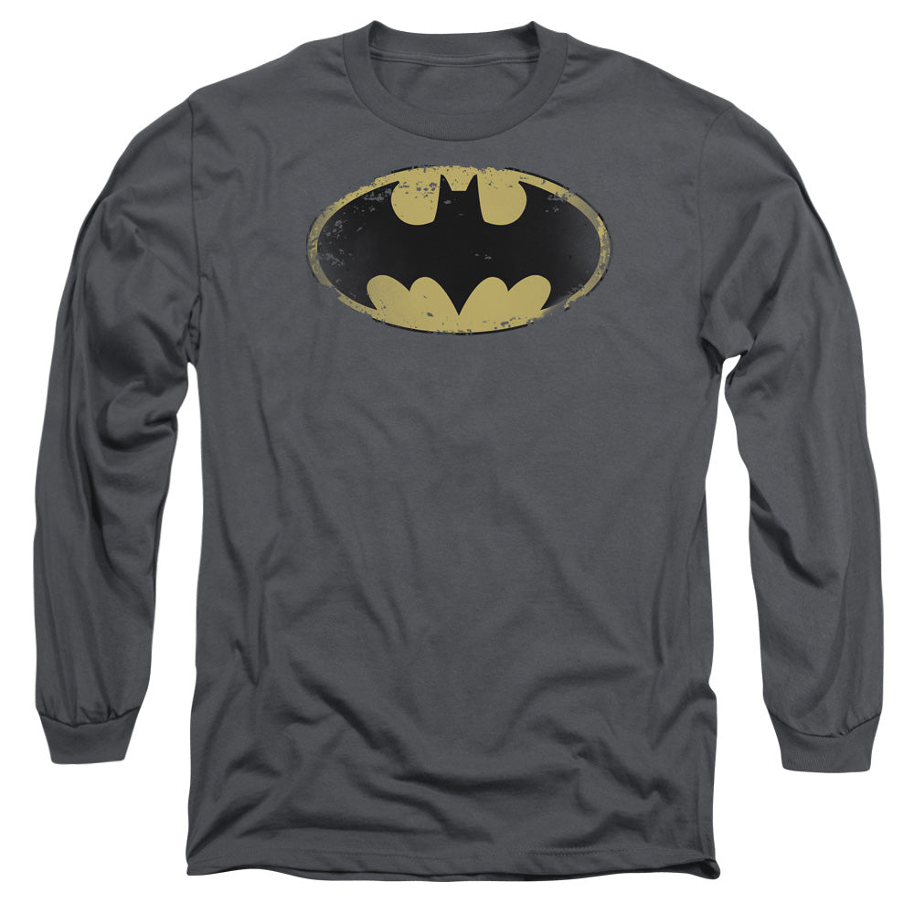 Batman - Distressed Shield - Long Sleeve Adult 18/1 - Charcoal T-shirt