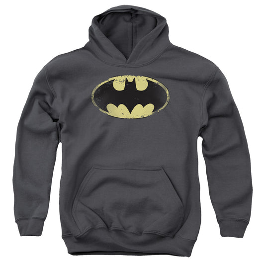 Batman - Distressed Shield - Youth Pull-over Hoodie - Charcoal