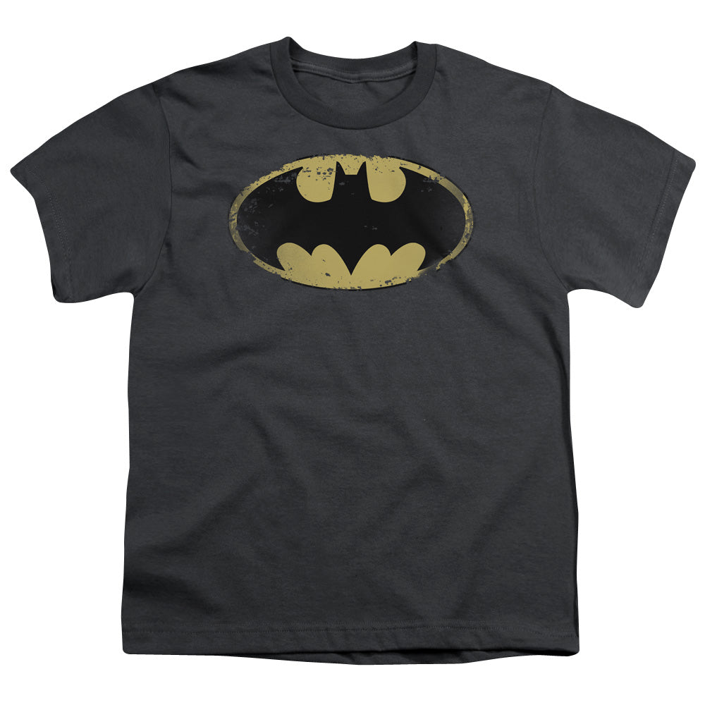 Batman - Distressed Shield - Short Sleeve Youth 18/1 - Charcoal T-shirt