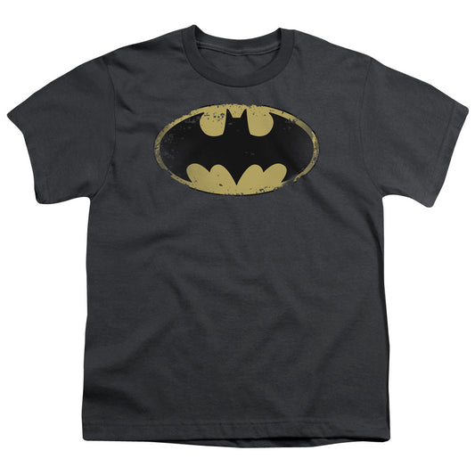 Batman - Distressed Shield - Short Sleeve Youth 18/1 - Charcoal T-shirt