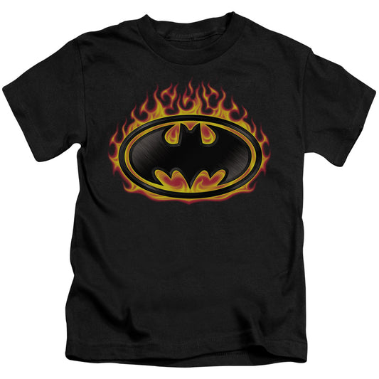 BATMAN BAT FLAMES SHIELD - S/S JUVENILE 18/1 - BLACK - T-Shirt