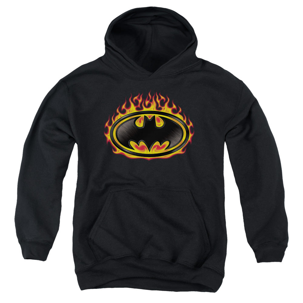 Batman - Bat Flames Shield - Youth Pull-over Hoodie - Black