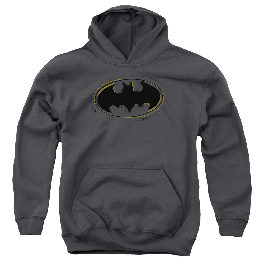 Batman - Spray Paint Logo - Youth Pull-over Hoodie - Charcoal