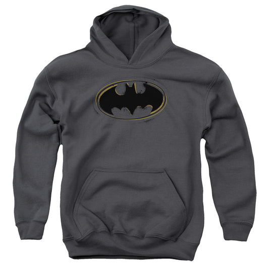 Batman - Spray Paint Logo - Youth Pull-over Hoodie - Charcoal