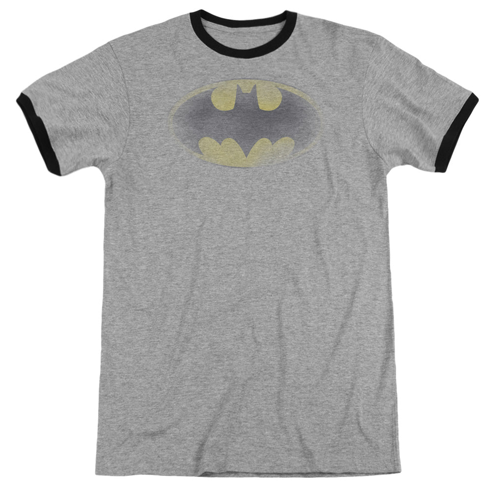 Batman - Faded Logo - Adult Ringer - Heather/black