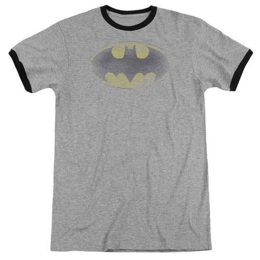Batman - Faded Logo - Adult Ringer - Heather/black