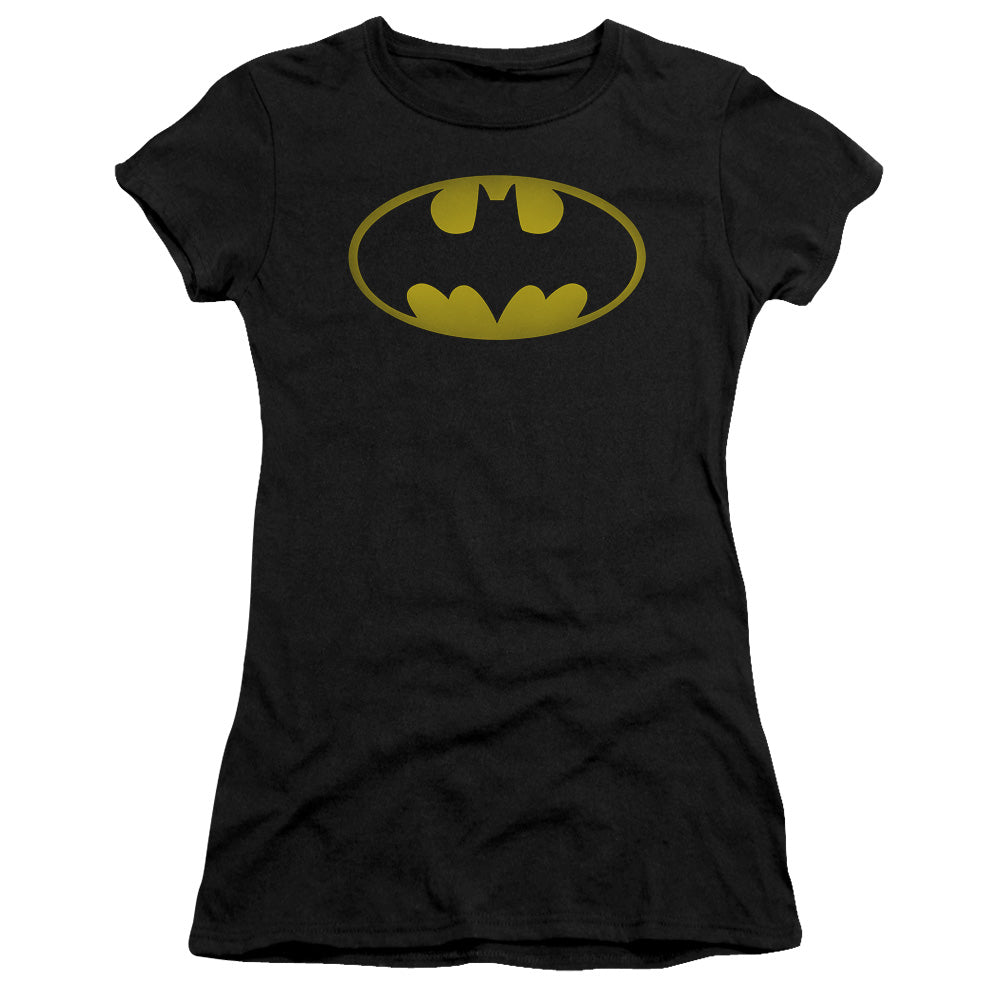 Batman - Washed Bat Logo - Short Sleeve Junior Sheer - Black T-shirt