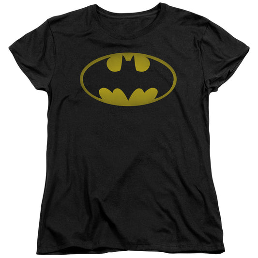 Batman - Washed Bat Logo - Short Sleeve Womens Tee - Black T-shirt