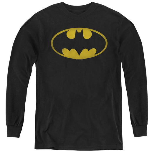 Batman - Washed Bat Logo - Youth Long Sleeve Tee - Black