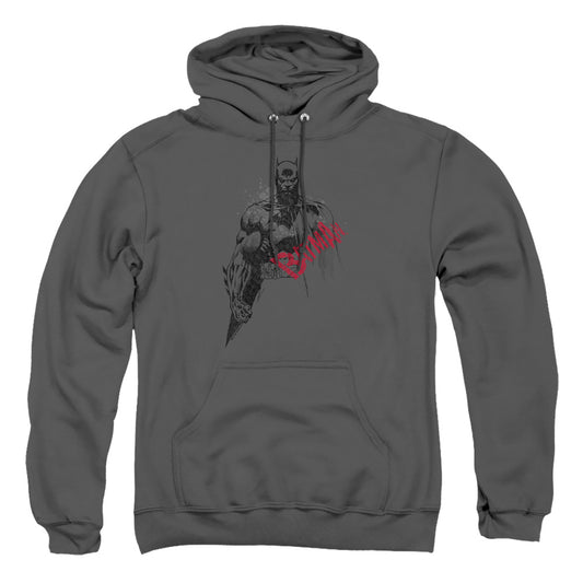 Batman - Sketch Bat Red Logo - Adult Pull-over Hoodie - Charcoal