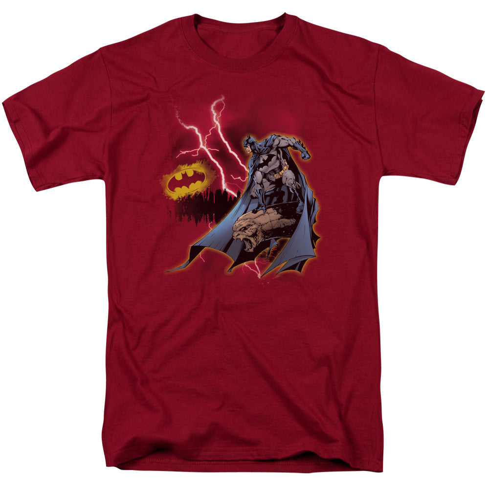 Batman - Lightning Strikes - Short Sleeve Adult 18/1 - Cardinal T-shirt