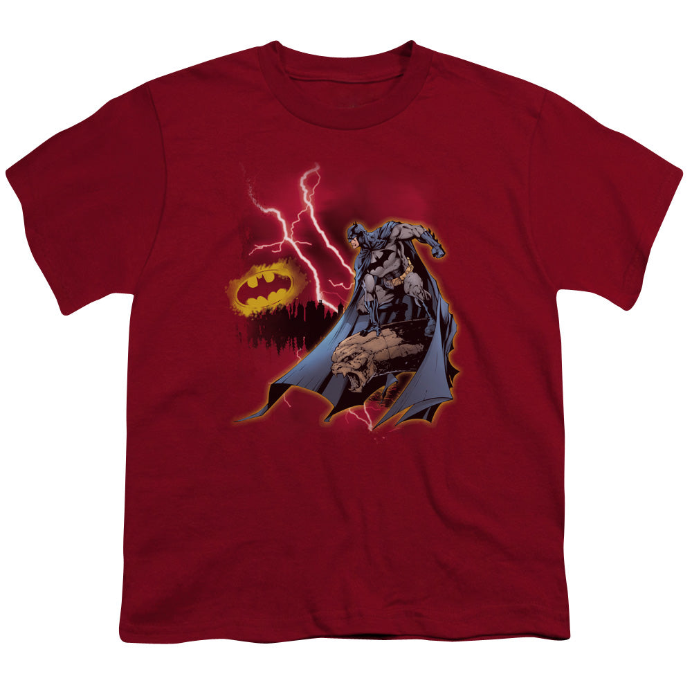 Batman - Lightning Strikes - Short Sleeve Youth 18/1 - Cardinal T-shirt