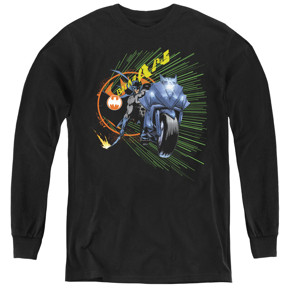 Batman - Batcycle - Youth Long Sleeve Tee - Black