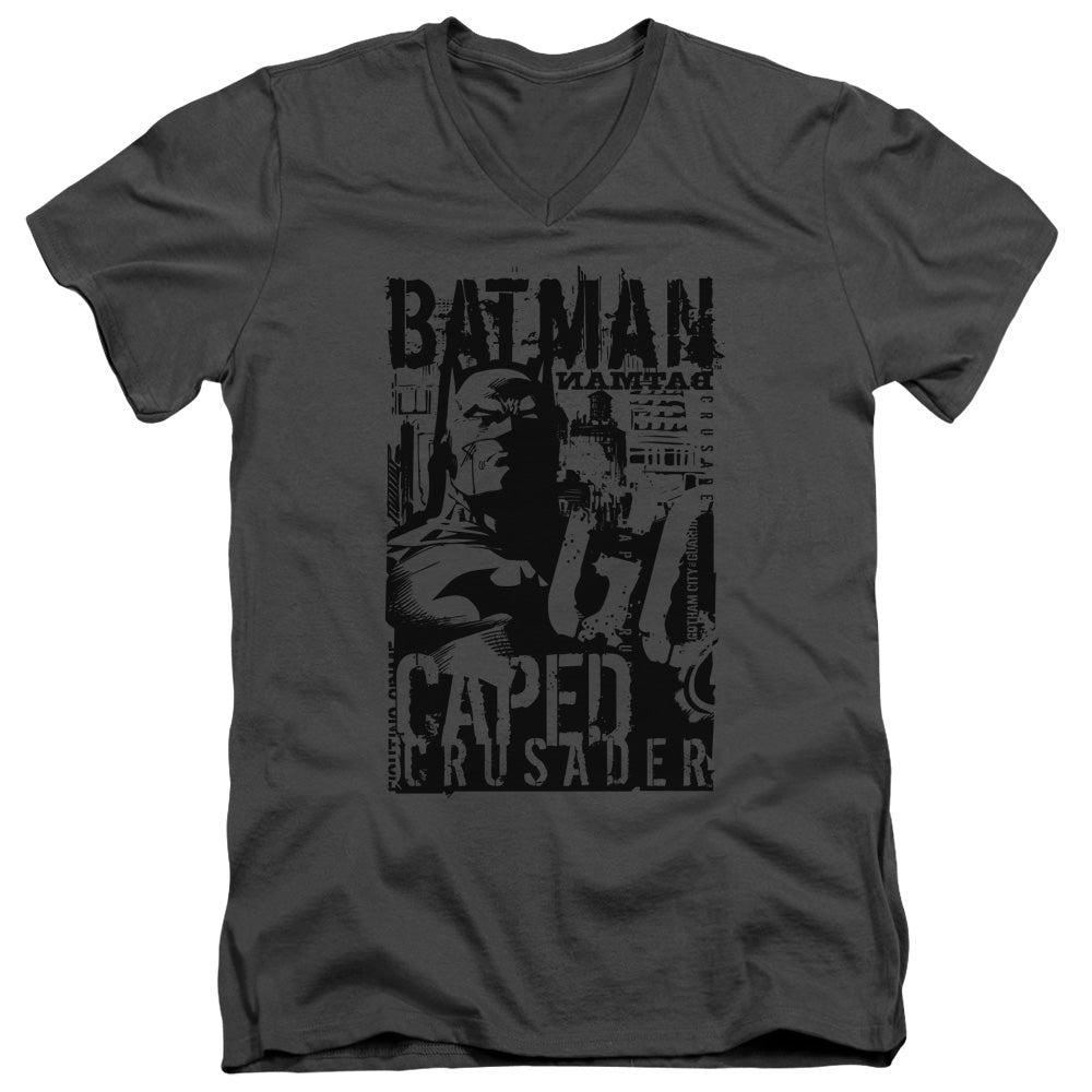Batman - Caped Crusader - Short Sleeve Adult V-neck 30/1 - Charcoal T-shirt