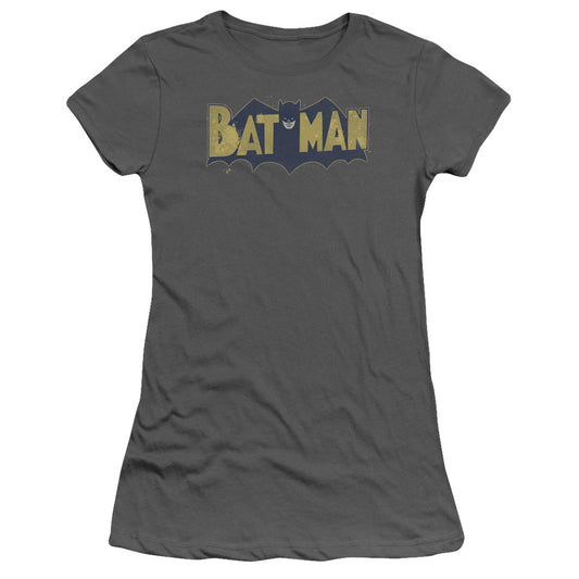 Batman - Vintage Logo Splatter - Short Sleeve Junior Sheer - Charcoal T-shirt
