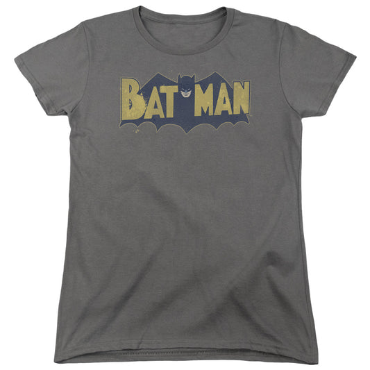 Batman - Vintage Logo Splatter - Short Sleeve Womens Tee - Charcoal T-shirt
