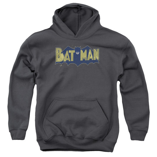 Batman - Vintage Logo Splatter - Youth Pull-over Hoodie - Charcoal