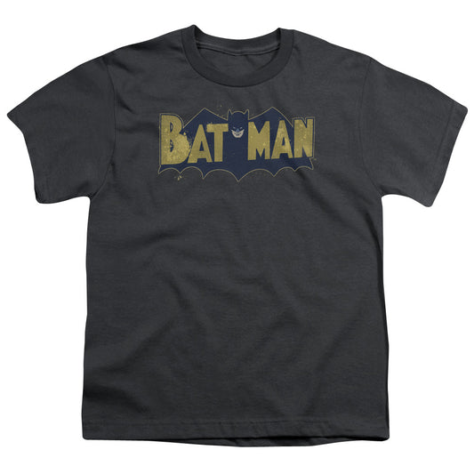 Batman - Vintage Logo Splatter - Short Sleeve Youth 18/1 - Charcoal T-shirt