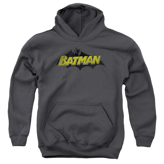 Batman - Classic Comic Logo - Youth Pull-over Hoodie - Charcoal