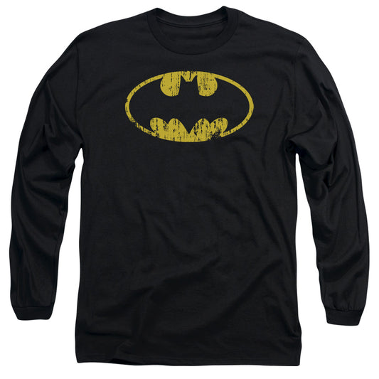 Batman - Classic Logo Distressed - Long Sleeve Adult 18/1 - Black T-shirt
