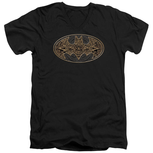 Batman - Aztec Bat Logo - Short Sleeve Adult V-neck - Black T-shirt