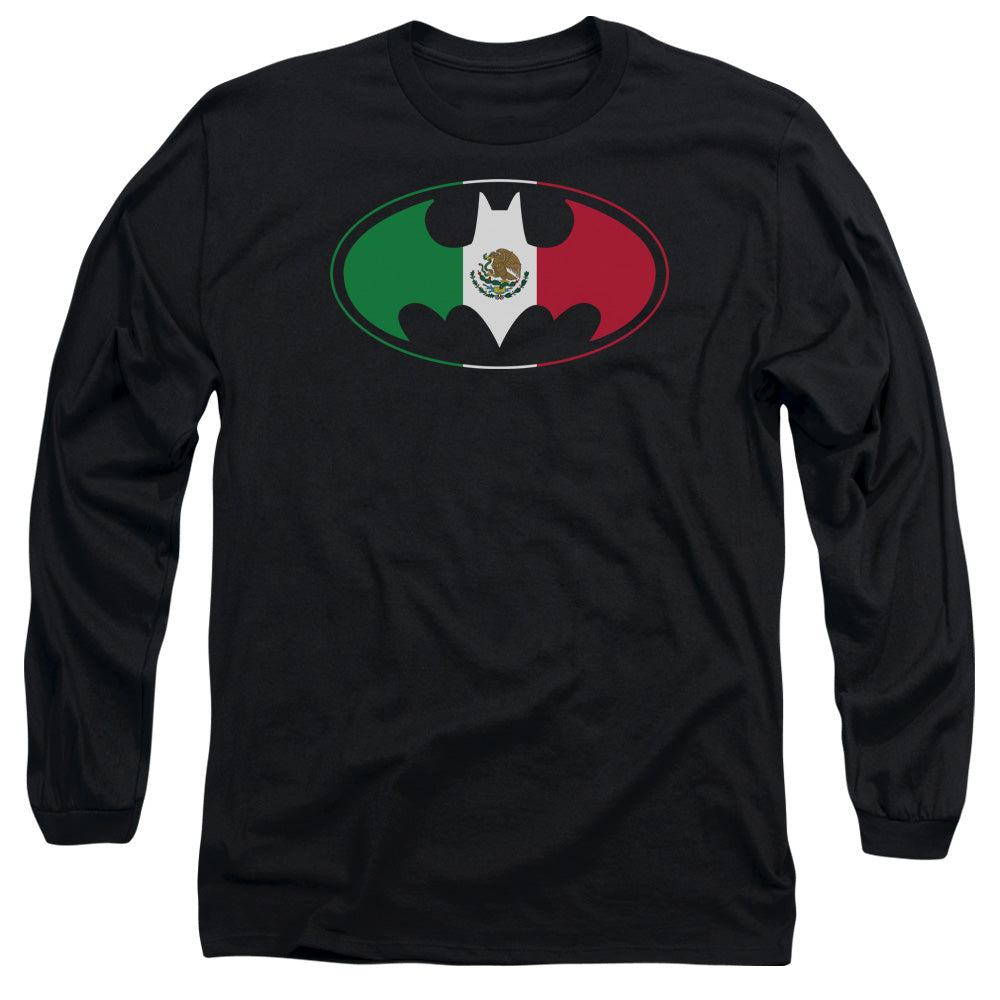 Batman - Mexican Flag Shield - Long Sleeve Adult 18/1 - Black T-shirt
