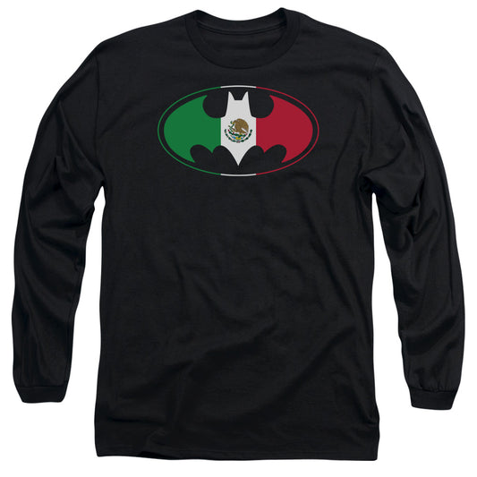 Batman - Mexican Flag Shield - Long Sleeve Adult 18/1 - Black T-shirt