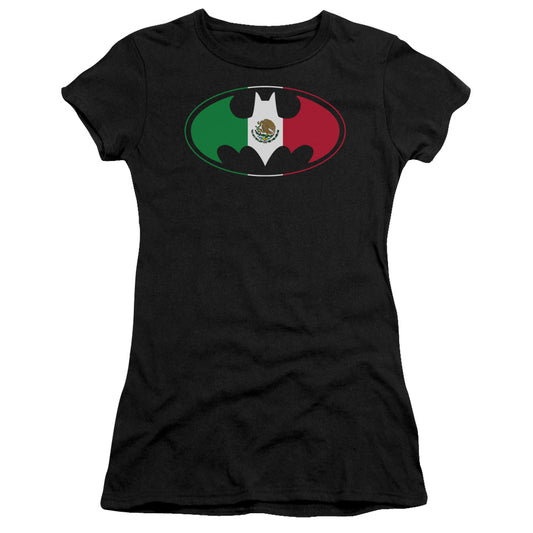 Batman - Mexican Flag Shield - Short Sleeve Junior Sheer - Black T-shirt