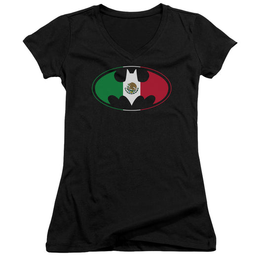 Batman Mexican Flag Shield - Junior V-neck - Black