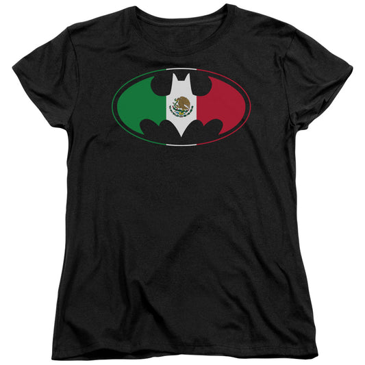 BATMAN MEXICAN FLAG SHIELD - S/S WOMENS TEE - BLACK T-Shirt