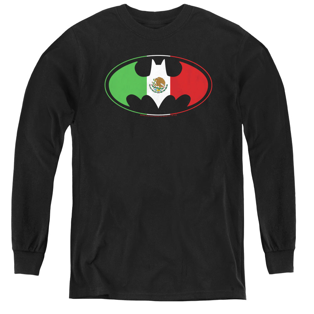 Batman - Mexican Flag Shield - Youth Long Sleeve Tee - Black