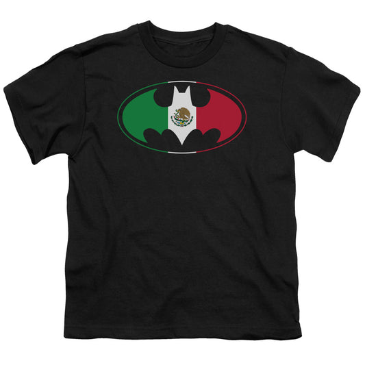 Batman - Mexican Flag Shield - Short Sleeve Youth 18/1 - Black T-shirt