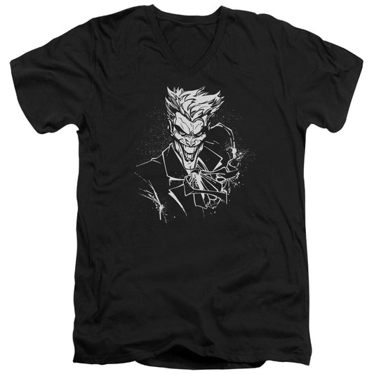 Batman - Jokers Splatter Smile - Short Sleeve Adult V-neck - Black T-shirt