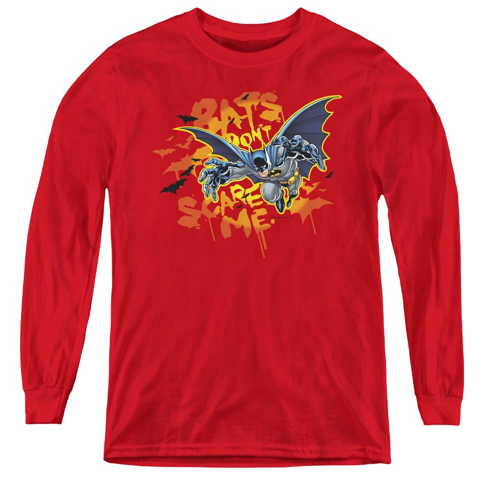 Batman - Bats Dont Scare Me - Youth Long Sleeve Tee - Red