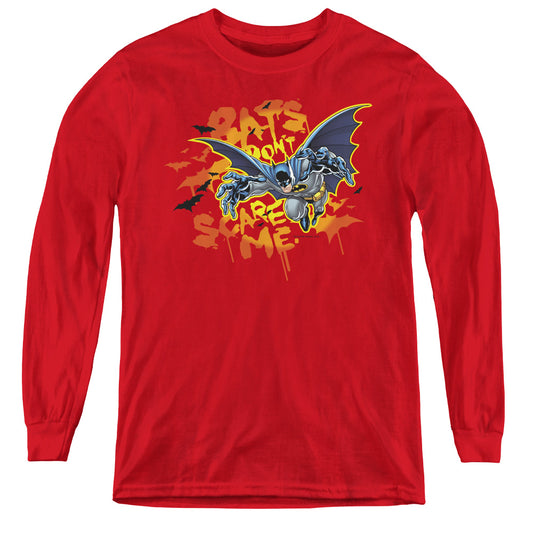 Batman - Bats Dont Scare Me - Youth Long Sleeve Tee - Red