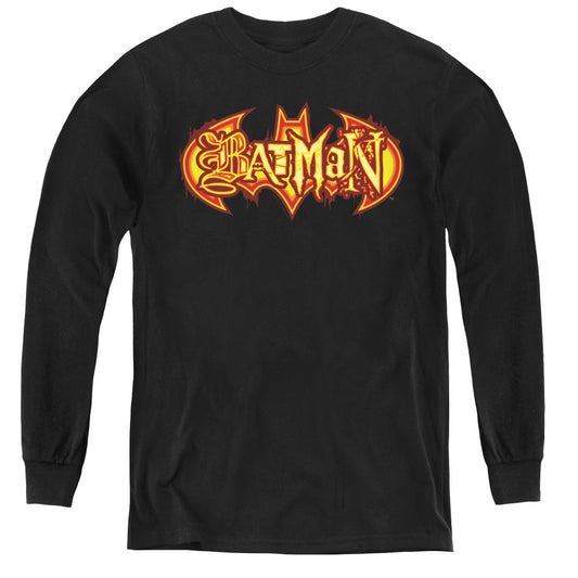 Batman - Fiery Shield - Youth Long Sleeve Tee - Black