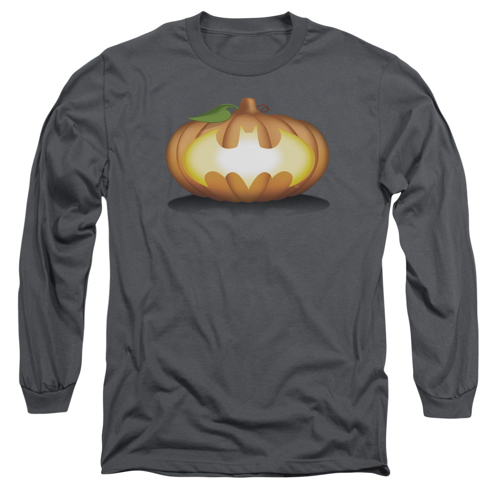 Batman - Bat Pumpkin Logo - Long Sleeve Adult 18/1 - Charcoal T-shirt