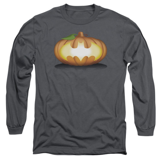 Batman - Bat Pumpkin Logo - Long Sleeve Adult 18/1 - Charcoal T-shirt