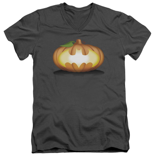 Batman - Bat Pumpkin Logo - Short Sleeve Adult V-neck - Charcoal T-shirt