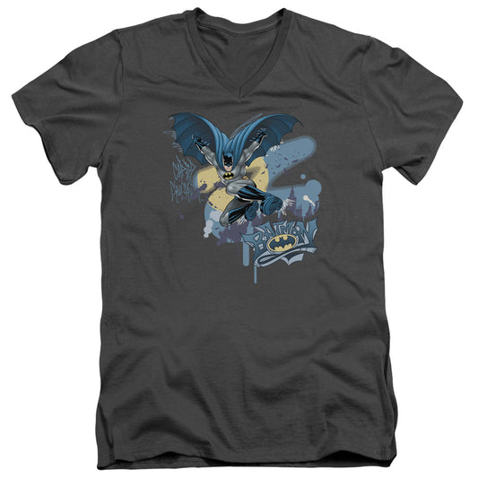 Batman - Into The Night - Short Sleeve Adult V-neck - Charcoal T-shirt